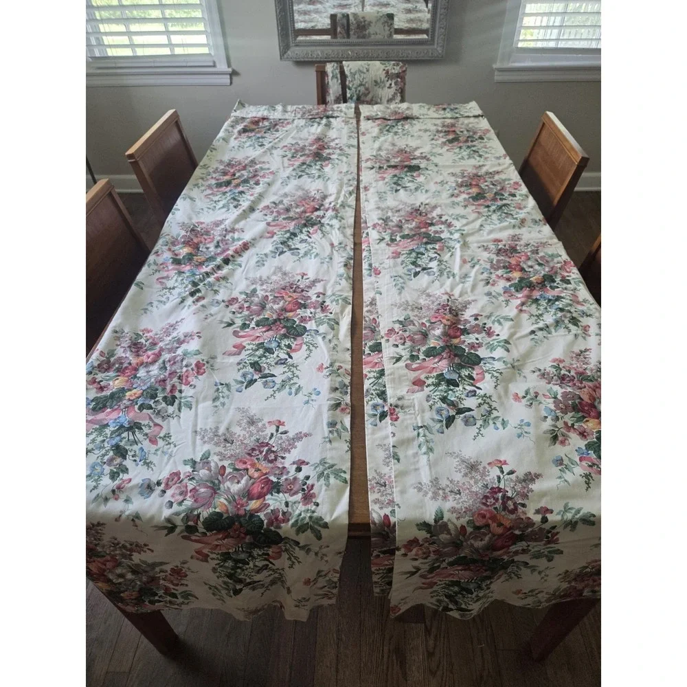 Vtg Croscill English Garden Panels Set Five Piece Curtains Valance Cottagecore